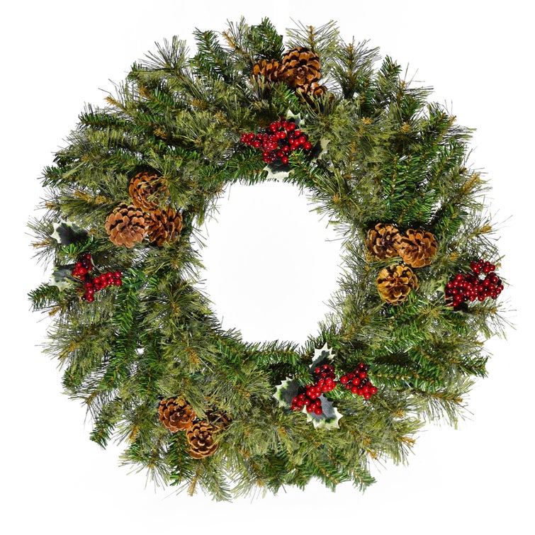 24" Wreath With Pine Cones & Berry Clusters